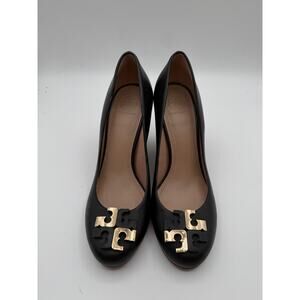 Tory Burch Lowell wedge pump heels black leather